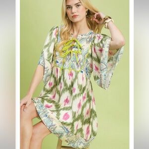 Umgee Mixed Print Ikat Dress